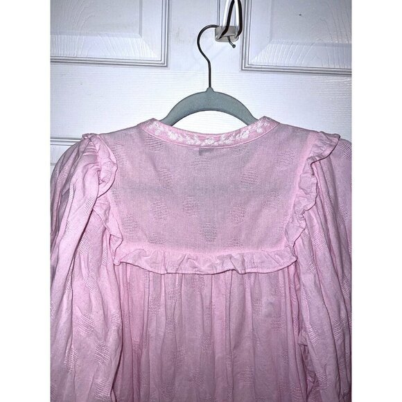 CROWN & IVY Soft Pink Long Sleeve Ruffle Embroidered Neckline Boho Blouse - Picture 8 of 11